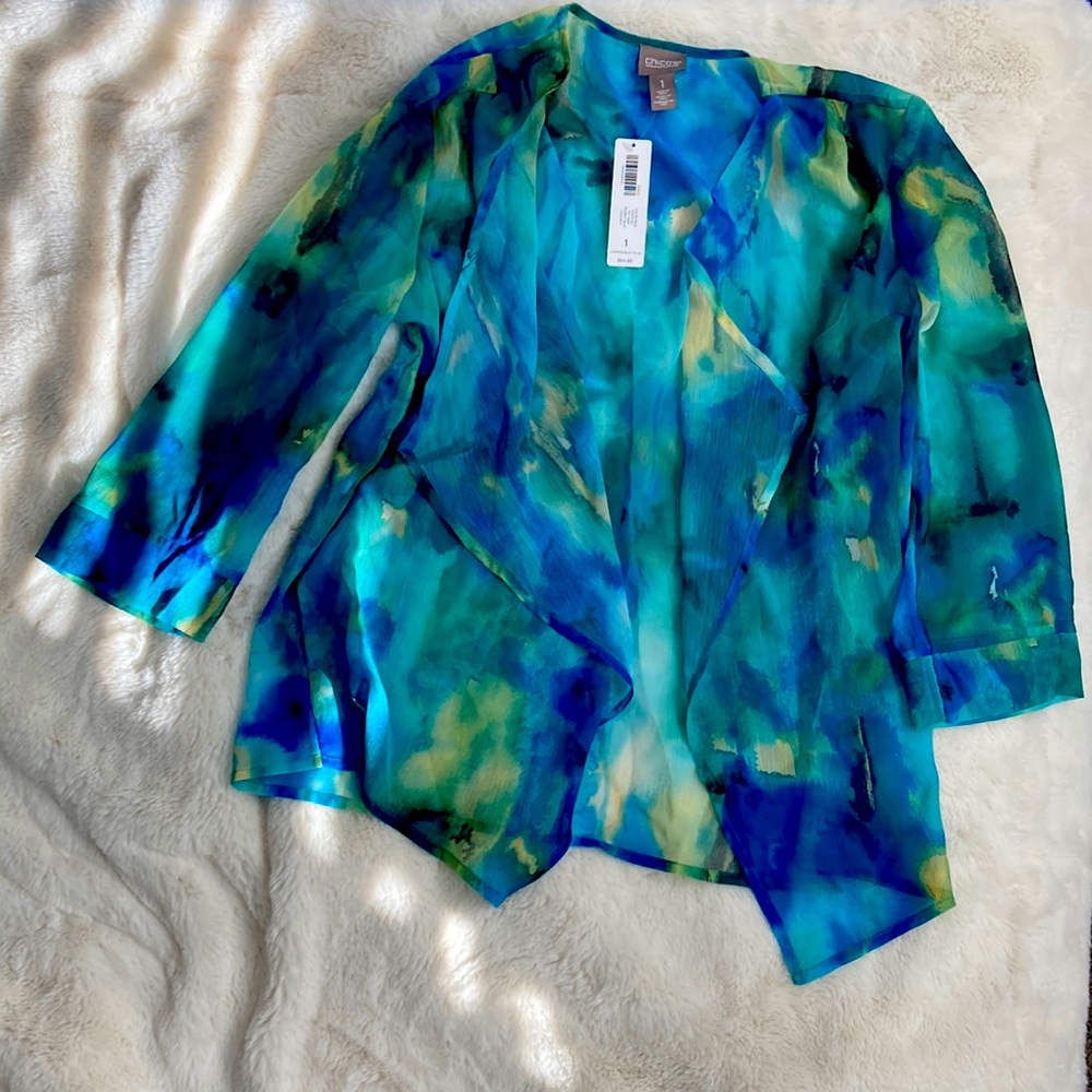 Chico’s Color Meld Sheer Cardigan Seaway Blue